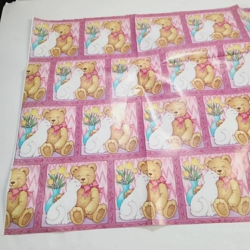 Vintage 90s AGC Kawaii Pink Cute Cuddly Teddy Bear Cat Gift Wrap